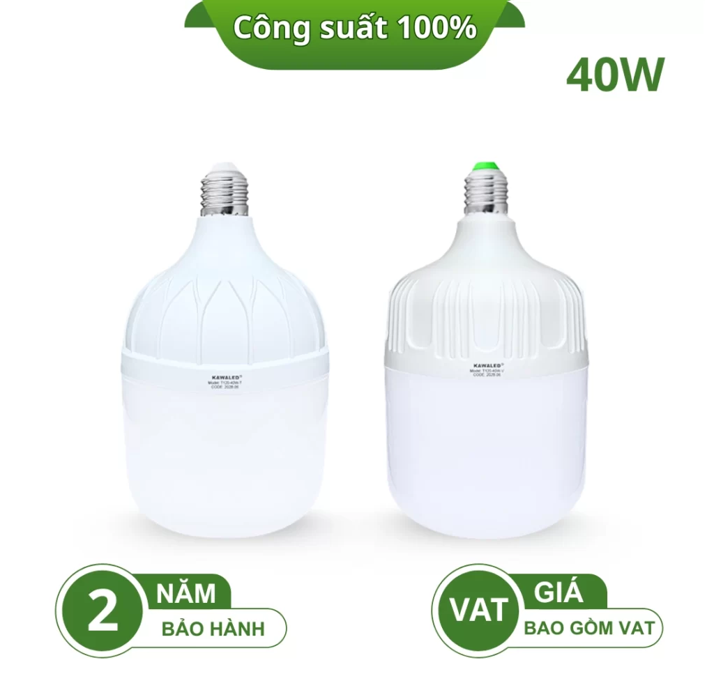 ĐÈN LED BULB TRỤ THÂN NHỰA LÕI NHÔM T120-40W-T/V