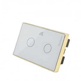 Công tắc wifi âm tường chữ nhật CT2CW-WF-VV (Kính trắng viền vàng)